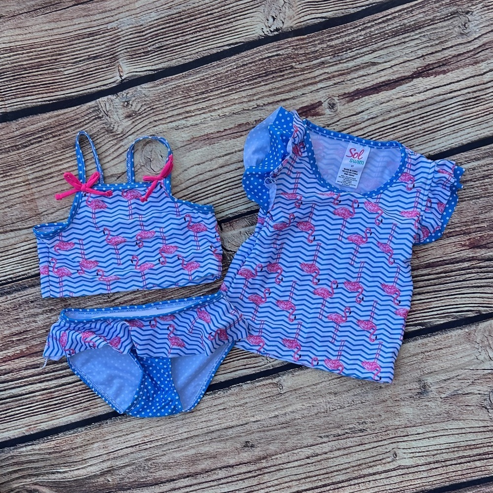 Girls flamingo Swim Set 3T - Blue and Pink